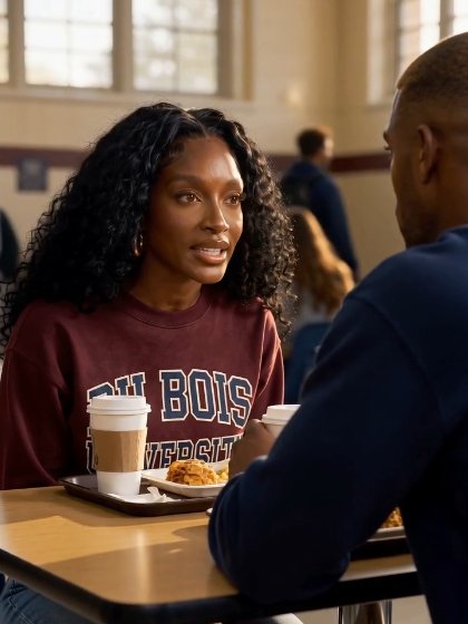 Scene still — Korynne across the table